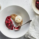 Vanilla Bean Ice Cream On Biscotti Crumbs With Passion Berry Compote